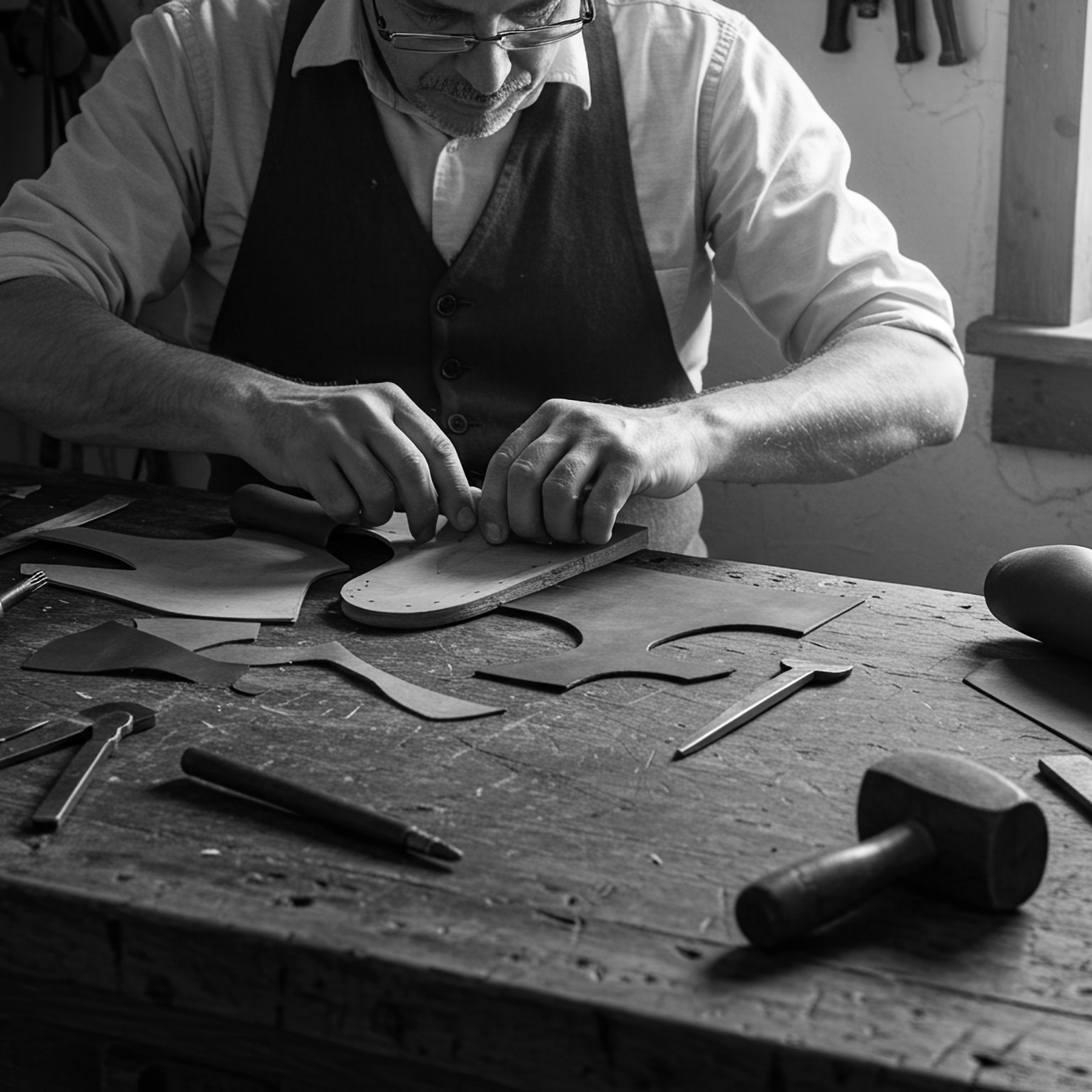 Giohel artisan hand-crafting a custom boot in Porto Sant’Elpidio, Italy