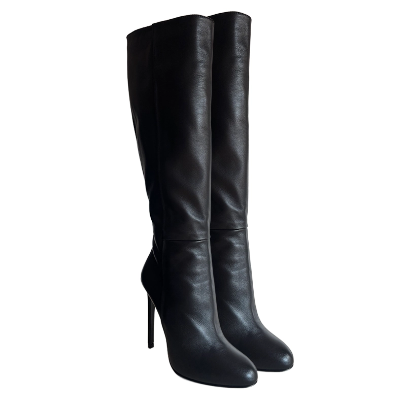 Round toe knee-high boots with 12 cm heel, both side view