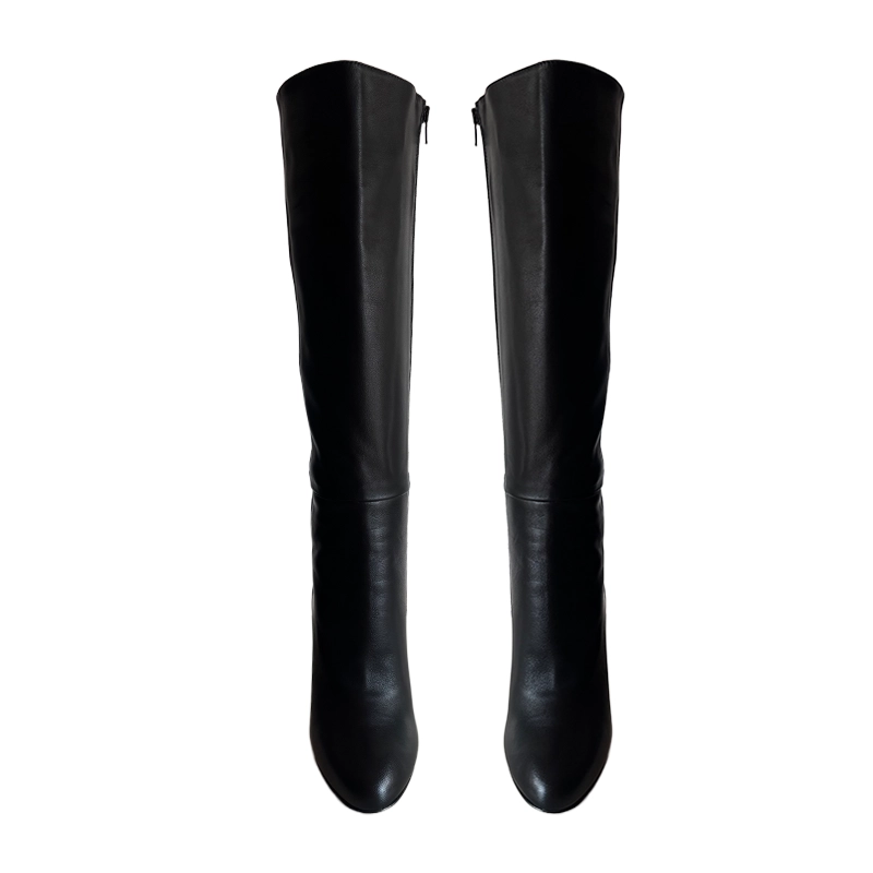 Round toe knee-high boots with 12 cm heel, front view