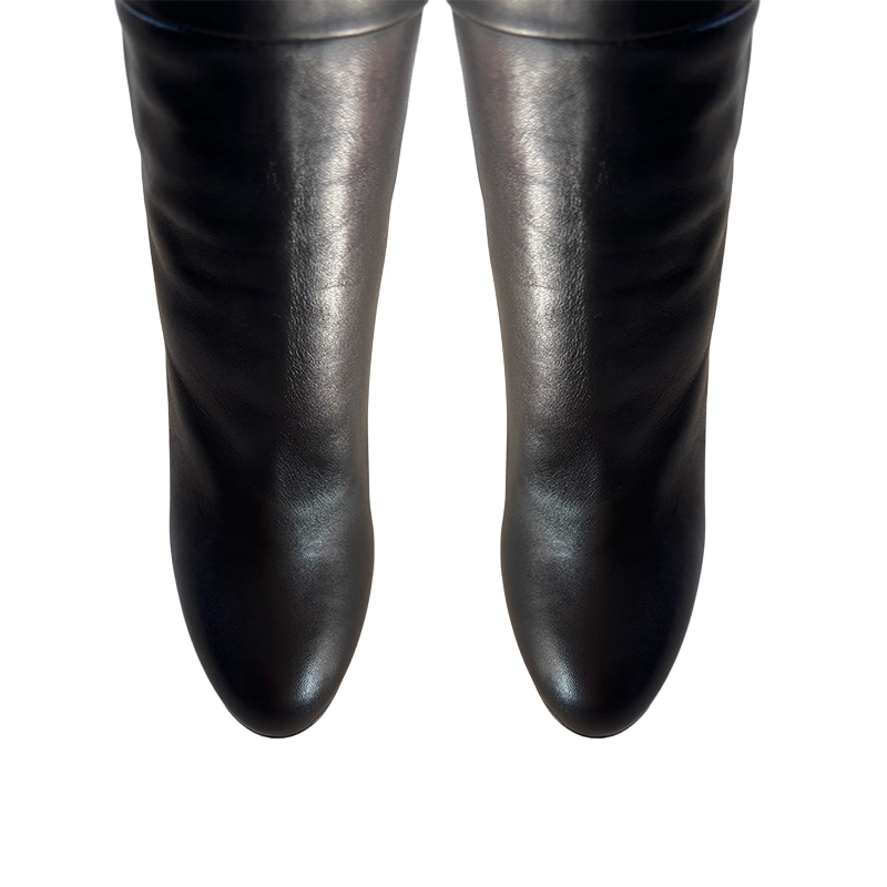 Round toe knee-high boots with 12 cm heel, pointy toe view